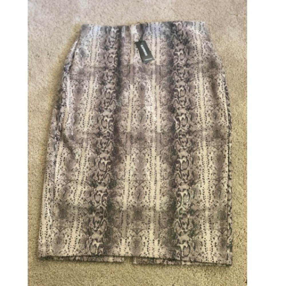 Express metallic snake print midi pencil skirt